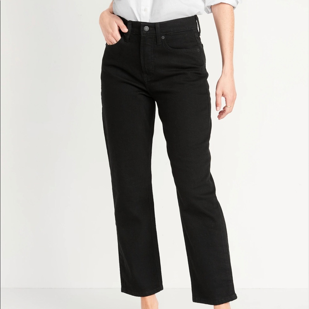 Old Navy Extra High-Waisted Sky-Hi Straight Black Jeans